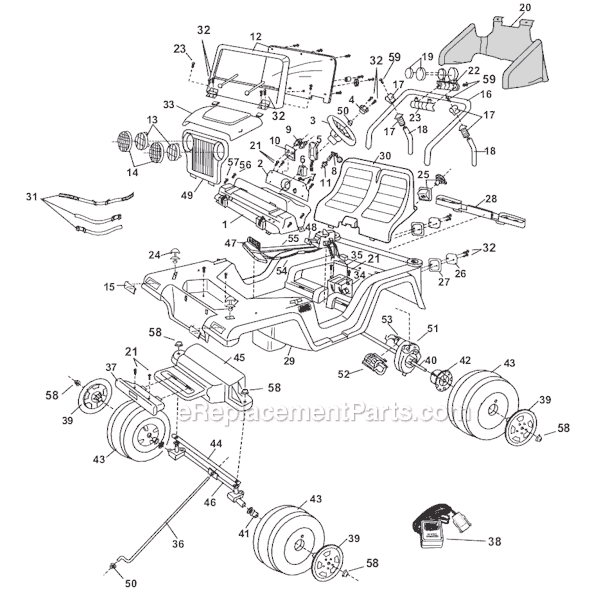 Page A Diagram and Parts List for 76963-9464  Power Wheels Ride-On Cars